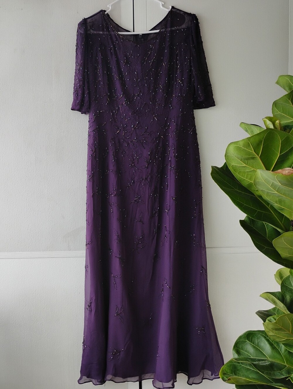 Avanti Elegant Beaded Purple Evening Dress